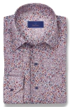 David Donahue Regular Fit Micro Floral Print Linen Sport Shirt In Berry Multi