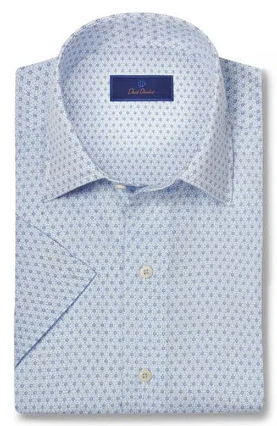 David Donahue Ditsy Floral Performance Stretch Short Sleeve Sport Shirt In Sky/navy
