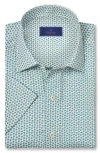 David Donahue Ditsy Floral Performance Stretch Short Sleeve Sport Shirt In White/green