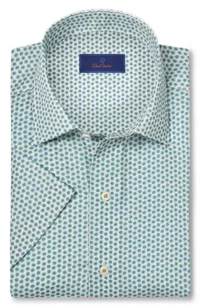 David Donahue Ditsy Floral Performance Stretch Short Sleeve Sport Shirt In White/green