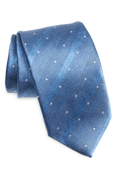 David Donahue Dot Silk Tie In Blue