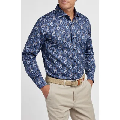 David Donahue Floral Cotton Button-up Shirt In Blue