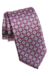 David Donahue Floral Geometric Medallion Silk Tie In Berry