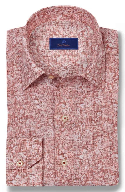 DAVID DONAHUE DAVID DONAHUE TEXTURE FLORAL PRINT LINEN & COTTON SPORT SHIRT