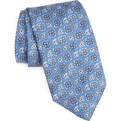 David Donahue Floral Medallion Print Silk Tie In Blue