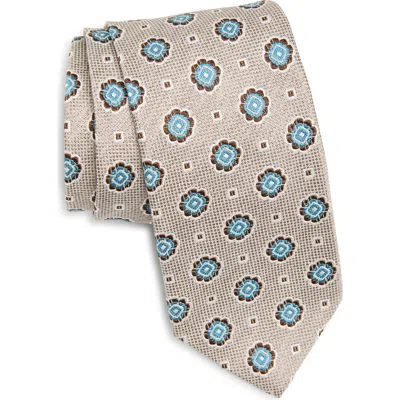 David Donahue Floral Medallion Silk & Cotton Tie In Neutral