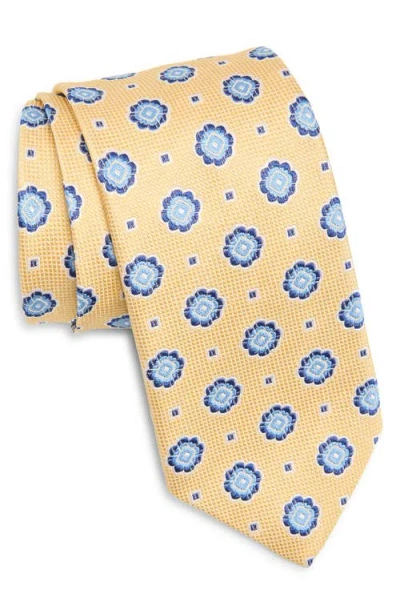 David Donahue Floral Medallion Silk & Cotton Tie In Brown