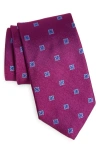 David Donahue Floral Medallion Silk Tie In Berry