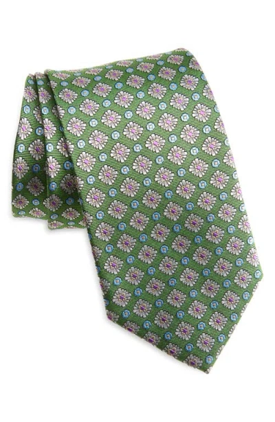 David Donahue Floral Medallion Silk Tie In Green