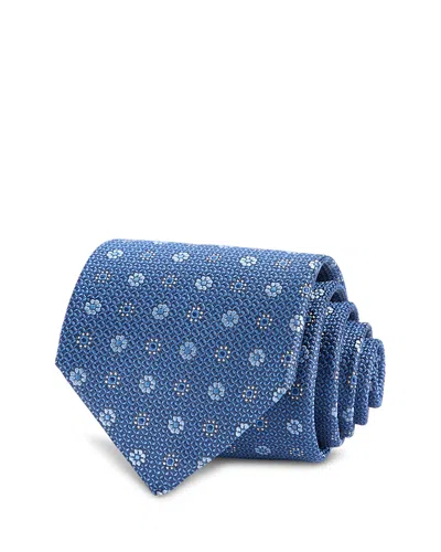 David Donahue Floral Pattern Silk Classic Tie In Blue
