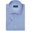 David Donahue Floral Print Linen & Cotton Short Sleeve Button-up Shirt In Blue