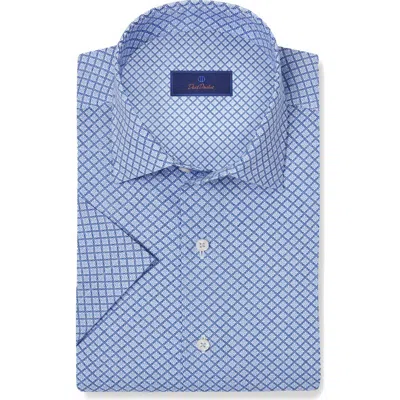 David Donahue Floral Print Linen & Cotton Short Sleeve Button-up Shirt In Blue