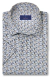 David Donahue Floral Print Linen & Cotton Short Sleeve Button-up Shirt In Multi