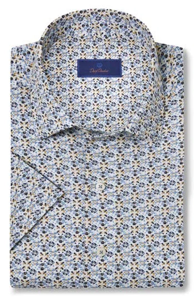 David Donahue Floral Print Linen & Cotton Short Sleeve Button-up Shirt In Multi