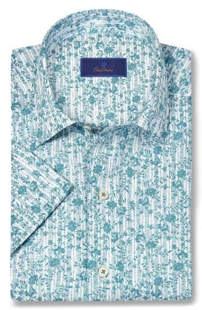 David Donahue Floral Print Lyocell Short Sleeve Shirt In Blue