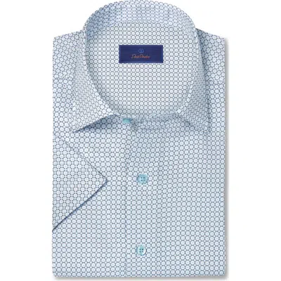 David Donahue Floral Print Lyocell Short Sleeve Shirt In Blue