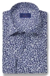 David Donahue Floral Print Pima Cotton Dobby Dress Shirt In Navy/white
