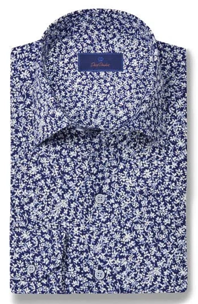 David Donahue Floral Print Pima Cotton Dobby Dress Shirt In Navy/white