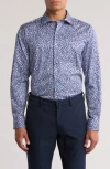 David Donahue Floral Print Pima Cotton Dobby Sport Shirt In Blue