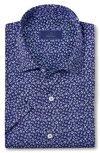 David Donahue Floral Print Short Sleeve Button-up Shirt In Blue