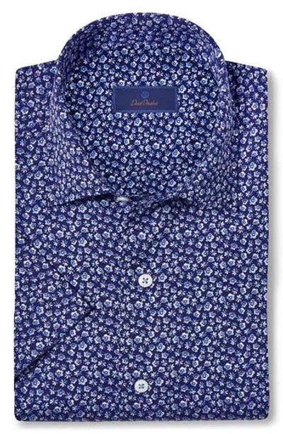 David Donahue Floral Print Short Sleeve Button-up Shirt In Blue