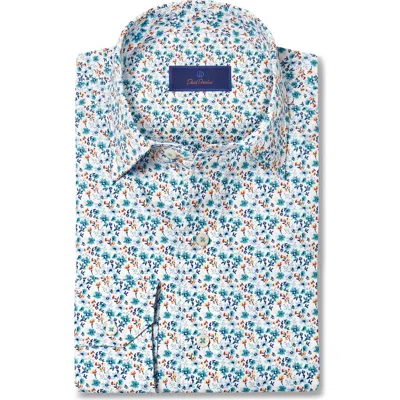 David Donahue Floral Print Short Sleeve Button-up Shirt In Blue