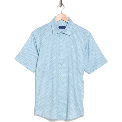 David Donahue Floral Print Short Sleeve Shirt In Blue/grass