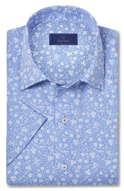 David Donahue Floral Print Short Sleeve Sport Shirt In Blue