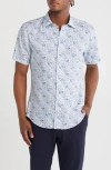 David Donahue Floral Print Short Sleeve Sport Shirt In White