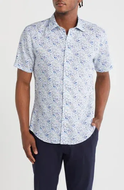 David Donahue Floral Print Short Sleeve Sport Shirt In White