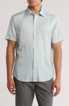 David Donahue Floral Print Short Sleeve Sport Shirt In Blue