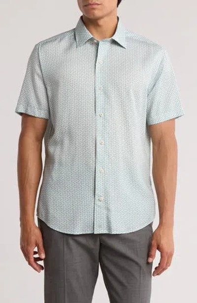 David Donahue Floral Print Short Sleeve Sport Shirt In Blue