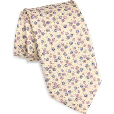 David Donahue Floral Print Silk Tie In Gray