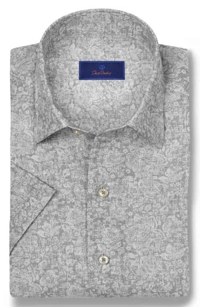 David Donahue Texture Floral Print Linen & Cotton Sport Shirt In Stone
