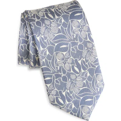 David Donahue Floral Silk Jacquard Tie In Blue