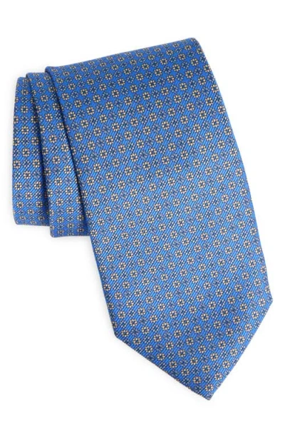 David Donahue Floral Silk Tie In Blue