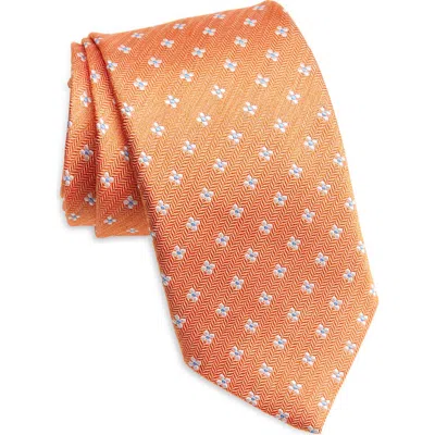 David Donahue Floral Silk Tie In Carrot