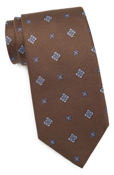 David Donahue Floral Silk Tie In Chocolate