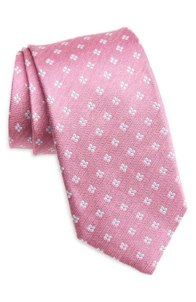 David Donahue Floral Silk Tie In Geranium
