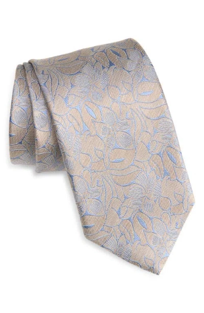 David Donahue Floral Silk Tie In Gray