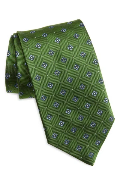 David Donahue Floral Silk Tie In Green