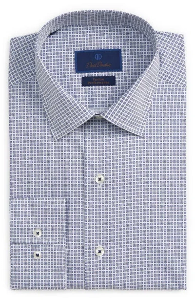 David Donahue Fusion Performance Geo Print Stretch Dress Shirt In White/navy