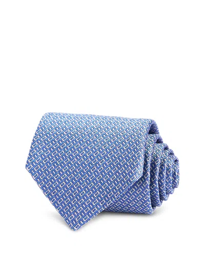 David Donahue Geo Pattern Silk Classic Tie In Blue