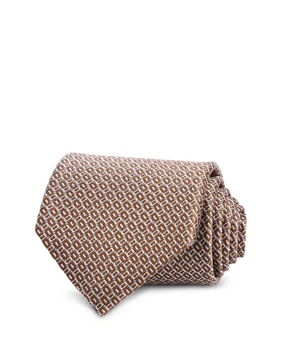 David Donahue Geo Pattern Silk Classic Tie In Brown