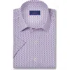 David Donahue Geo Print Performance Stretch Short Sleeve Sport Shirt In White/purple
