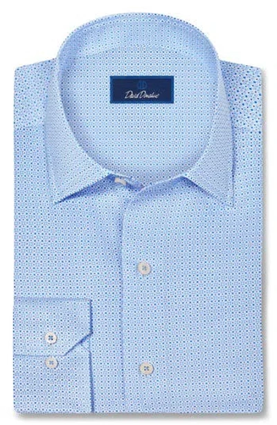 David Donahue Geometric Cotton Sport Shirt In Blue
