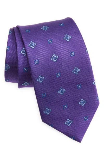 David Donahue Geometric Floral Medallion Silk Tie In Purple