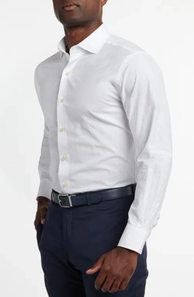 David Donahue Geometric Jacquard Cotton Button-up Shirt In White