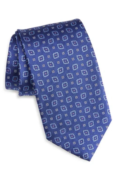 David Donahue Geometric Jacquard Silk Herringbone Tie In Blue