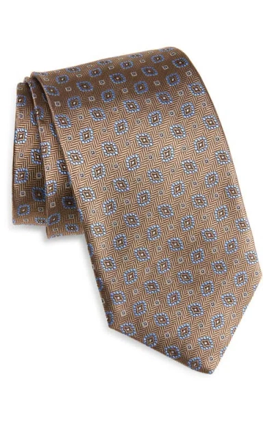 David Donahue Geometric Jacquard Silk Herringbone Tie In Gray